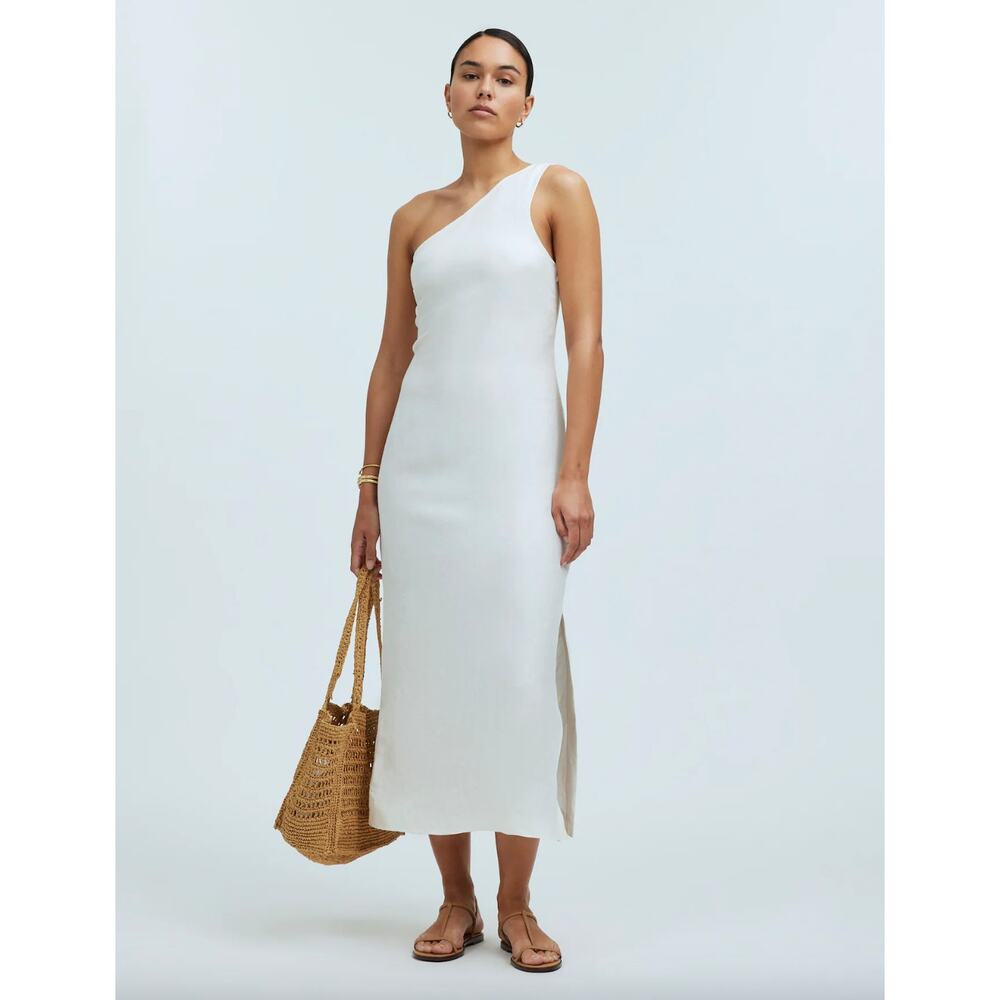 Madewell One Shoulder Midi Dress Linen Blend Lighthouse Minimalist US 00 NWT